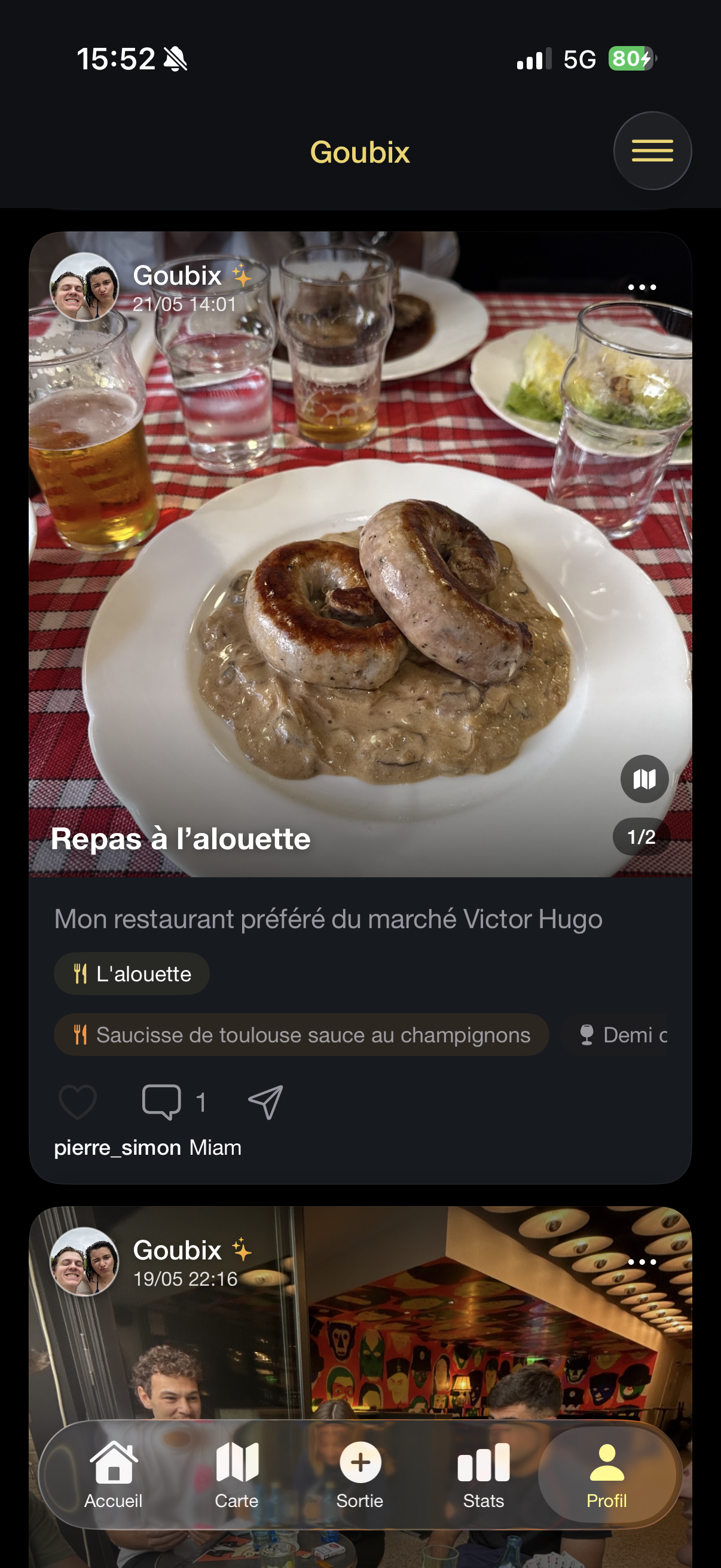 Le feed StraBar : les sorties de tes amis avec photos, lieux et réactions