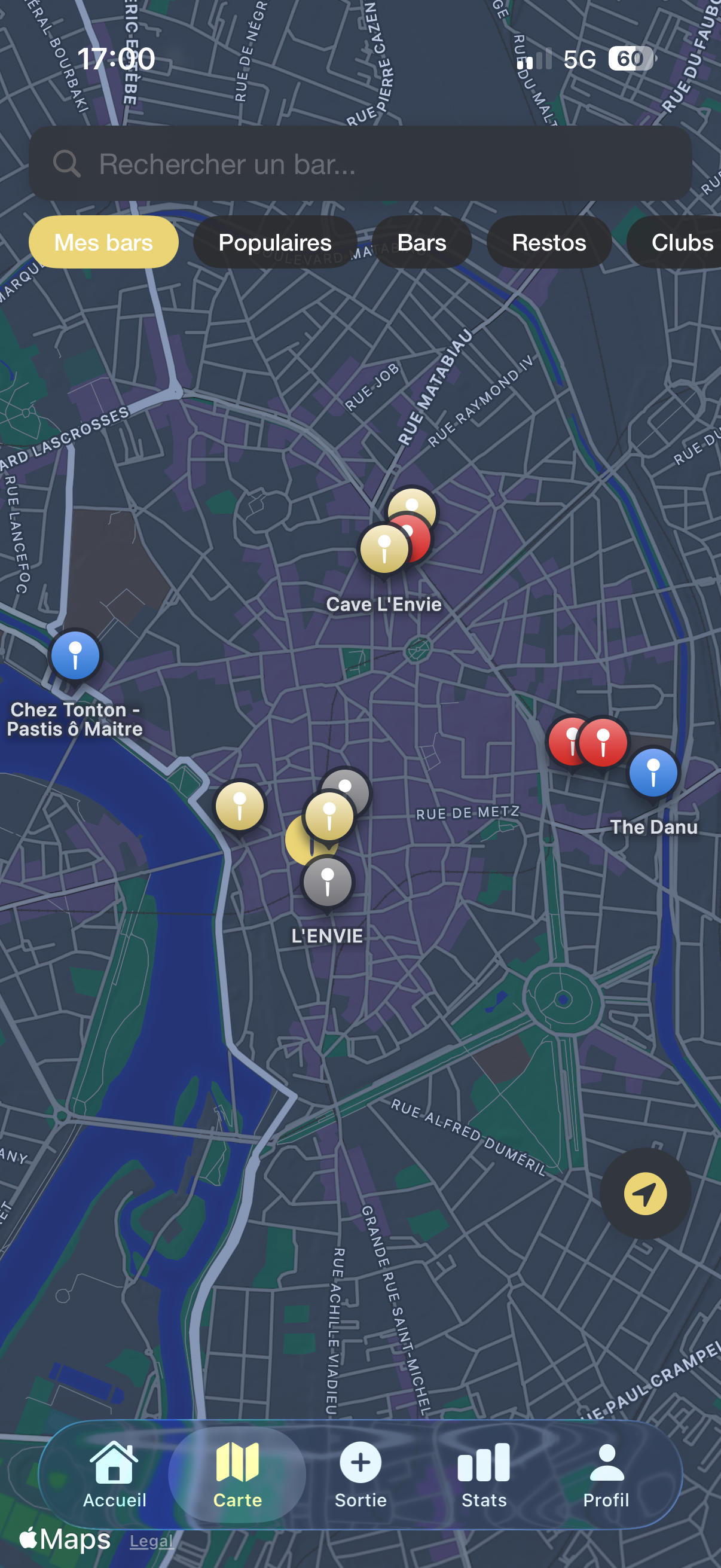 Carte interactive des bars dans StraBar